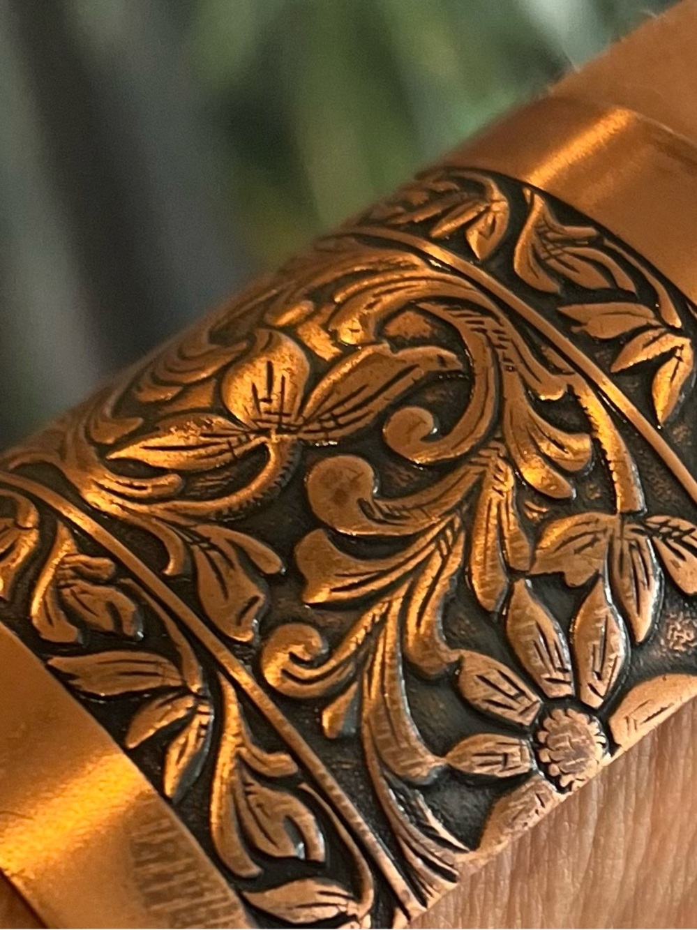 Wide Solid 100% Copper Engraved Floral Cuff Bracelet | Vintage Boho Artisan - Picture 9 of 9